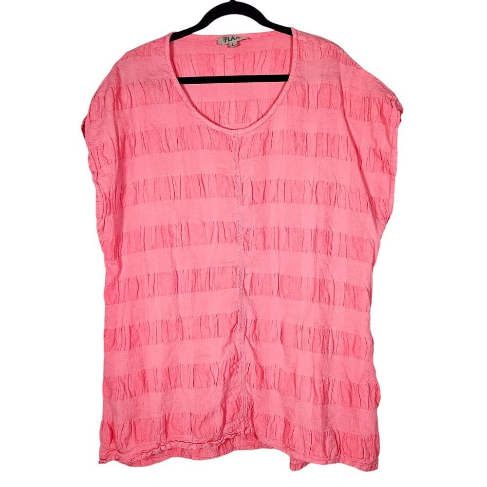 Flax Feather Tee Size L Watermelon Linen Cotton Blend Lagenlook Cap Sleeve Boho